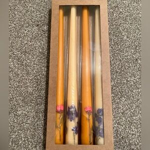 Urban Outfitters Set Decorative Orange Taper Candles with Floral Design